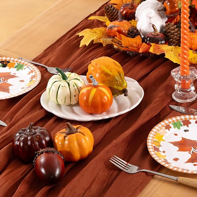 Terracotta Cheesecloth Table Runner 12 Pack Fall Burnt Orange Cheese Cloth Table Runners 120 Inches Rust Thanksgiving Fall Table Decorations for Friendsgiving Wedding Bridal Baby Shower Party