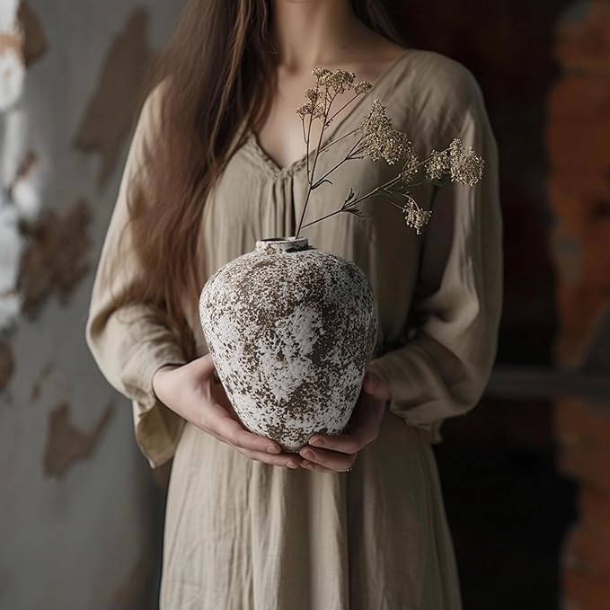 Ceramic Vase,Flower Vases Home Decor,Rustic Vintage Decorative Boho Vase for Centerpiece Table,Room,Bathroom,Wall,Bedroom,Living Room,Kitchen,Office Decorations,8.66 inch Retro Snowflakes