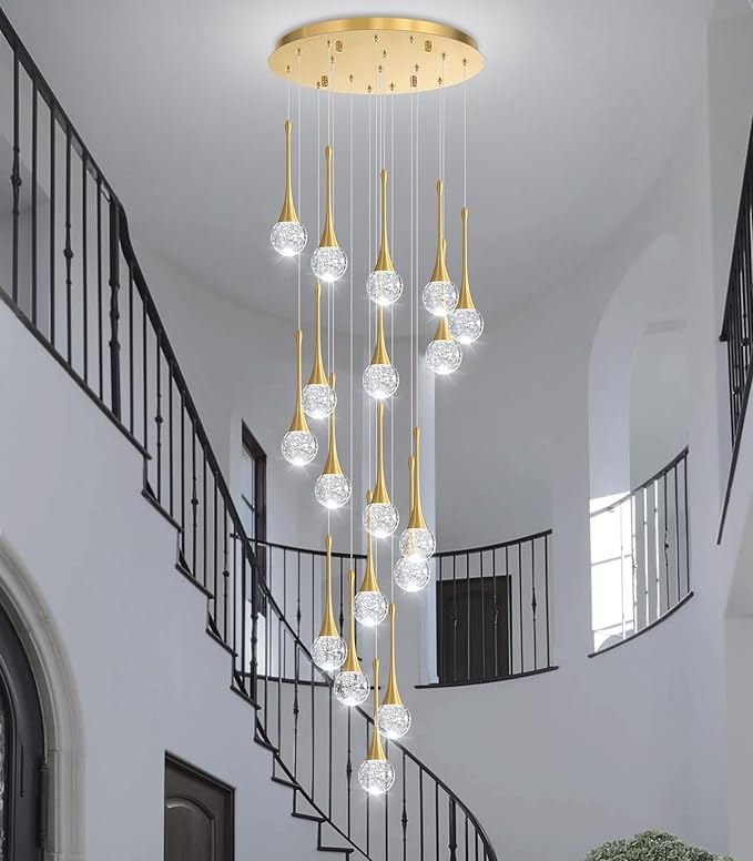 18 Light Modern Glam Crystal Chandelier for High Ceiling LED Dimmable Ceiling Pendant Light Staircase Foyer Enterway Living Room Chandelier Lighting Antique Gold