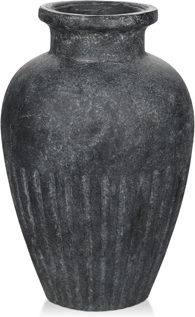 Rustic Ceramic Vase 11 Inch Farmhouse Pottery Clay Vase Distressed Flower Vases for Boho Home Decor Living Room Enterway Shelf Decor Pampas Grass - Gray