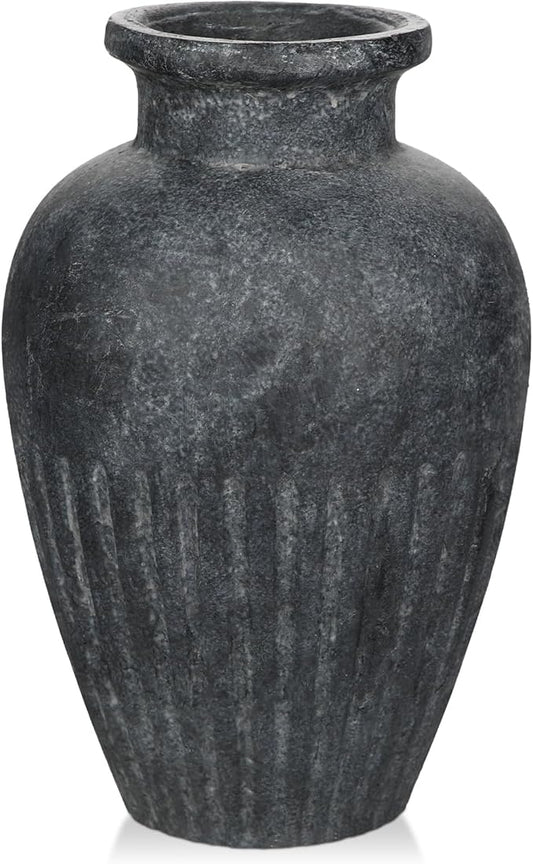 Rustic Ceramic Vase 11 Inch Farmhouse Pottery Clay Vase Distressed Flower Vases for Boho Home Decor Living Room Enterway Shelf Decor Pampas Grass - Gray