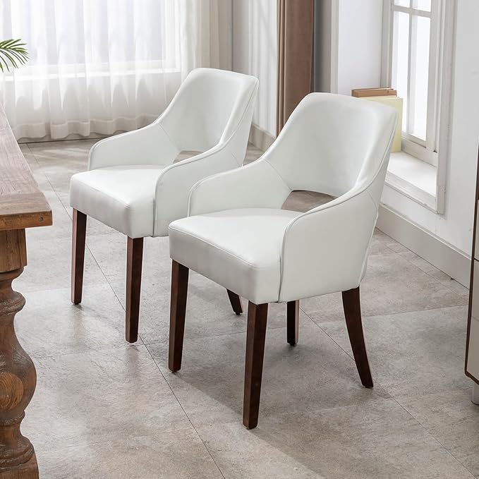 PU Leather Dining Chairs Set of 4 Upholstered Side Chairs Wood Accent Chair for Living Room/Dining Room/Bedroom/Restaurant, White
