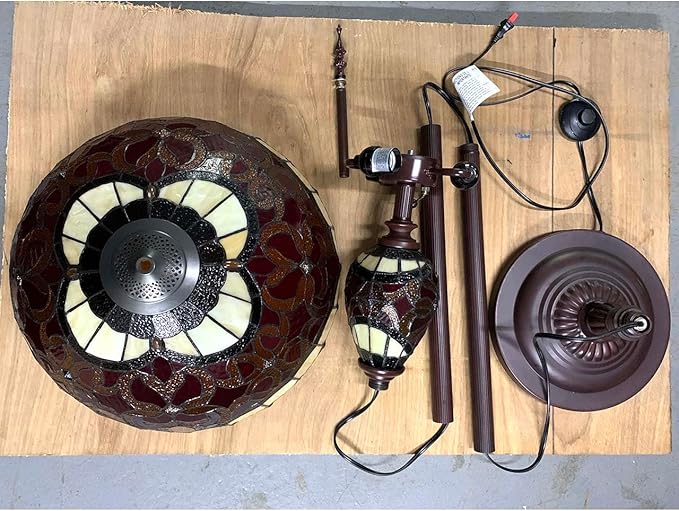 Bieye L10867 Baroque Tiffany Style Stained Glass Double Lit Floor Lamp for Home Decor 64-inch Tall (18-inch Wide, Red)