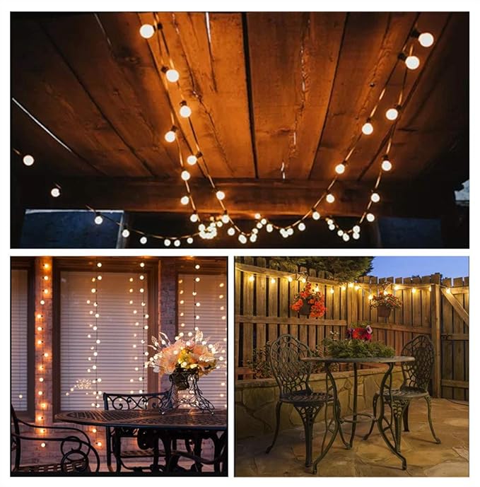 SUNSGNE 25Ft Outdoor Patio Lights G40 Globe String Lights with 27 Frosted White Bulbs, Waterproof Connectable Hanging String Lights for Christmas Patio House Backyard Balcony Party, White Wire