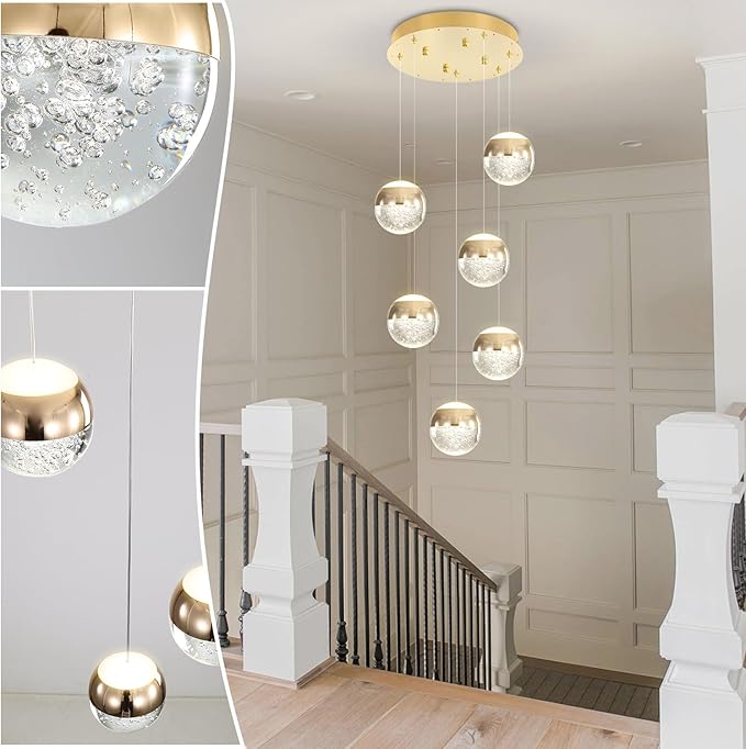 6-Lights Globe Pendant Light Modern Crystal Pendant Chandelier Gold Globe Chandeliers for Kitchen Island, Hanging Light Fixture for Dinning Room Bedroom