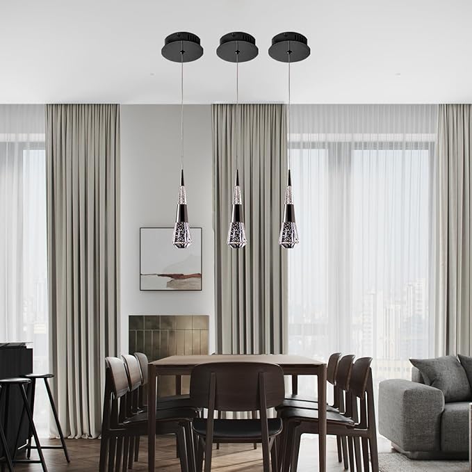 Pendant Lights Kitchen Island Black,3-Pack Led Penant Lights for Kitchen Island, Modern Led Pendant Light Fixture for Dining Room Over Table,Bathroom Pendant Light Fixtures Ceiling Hanging