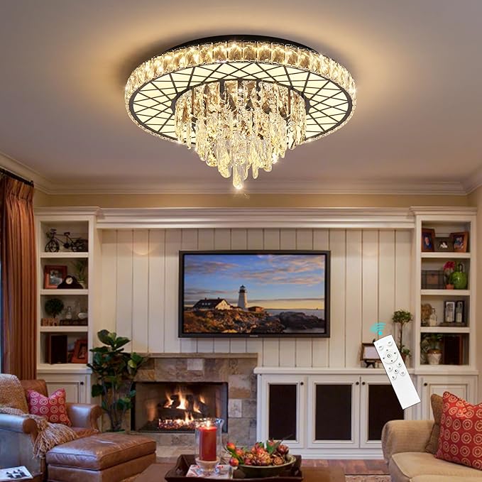 Modern Chandelier Crystal Bedroom Ceiling Chandeliers Light for Dining Room Entrance with 30W Dimmable LED Bulbs Black Lights Fixture