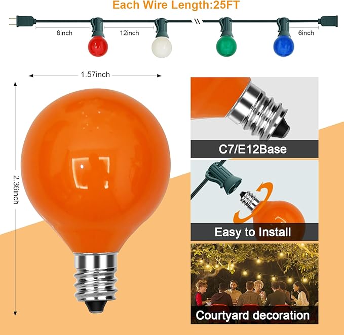 GOOTHY 25Ft Outdoor Multicolor Christmas Lights, G40 Globe Patio String Lights with 27 Ceramic Colorful Bulbs(2 Spare), Outside Christmas Lights for Holiday Party Backyard Decor