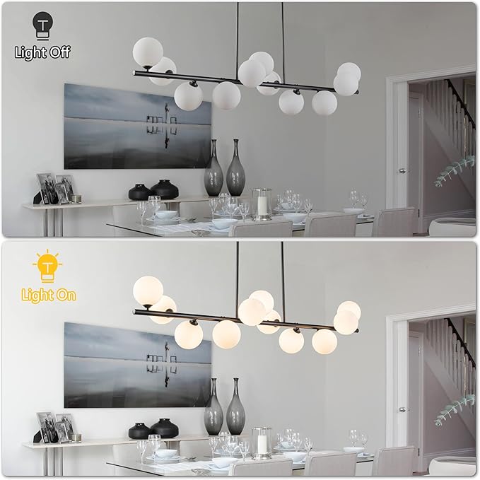 Linear Chandeliers for Dining Room,11 Light Modern Chandelier Black Sputnik Chandelier with Milk White Glass Globe Large Dining Room Light Fixture Over Table, Kitchen Island