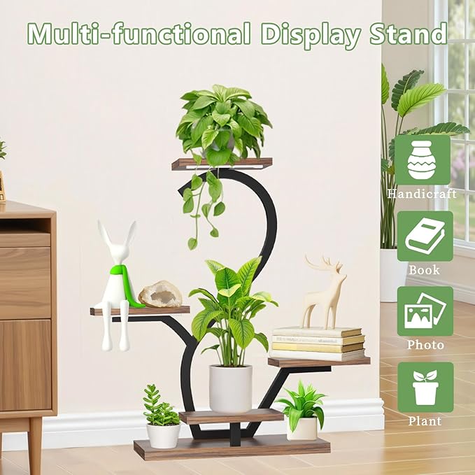 Plant Stand Indoor with Grow Lights - 5 Tiered Plant Shelf Indoor, 30"Corner Plant Stand for Indoor Plants,S-Shaped Metal Plant Stands for Multiple Plants, Flower Rack for Living Room, Balcony, Patio
