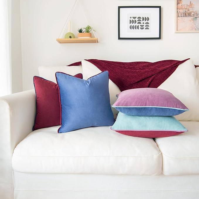 MONDAY MOOSE Decorative Throw Pillow Covers Cushion Cases, Set of 4 Soft Velvet Modern Double-Sided Designs, Mix and Match for Home Decor, Pillow Inserts Not Included (16x16 inch, Purple/Blue)