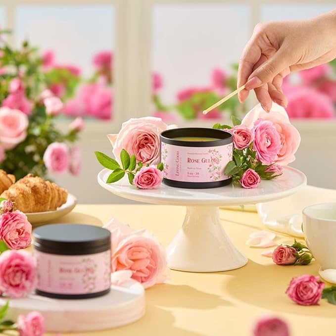 Rose Gulora Pure Beeswax Candle Tin - 30+ Hours Long Burning Classically Designed Non-Toxic Scented Candles for Home Decor and Aromatherapy to Stress & Anxiety Relief with Natural Fragrance - 5 oz