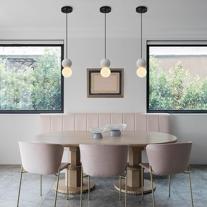 Modern 1-Light Concrete Pendant Light Kitchen Islandceiling Light Fixture White Glass Globe Ball Pendant Lighting for Dining Room Coffee Club Resturant Bar Living Room(3-Pack)