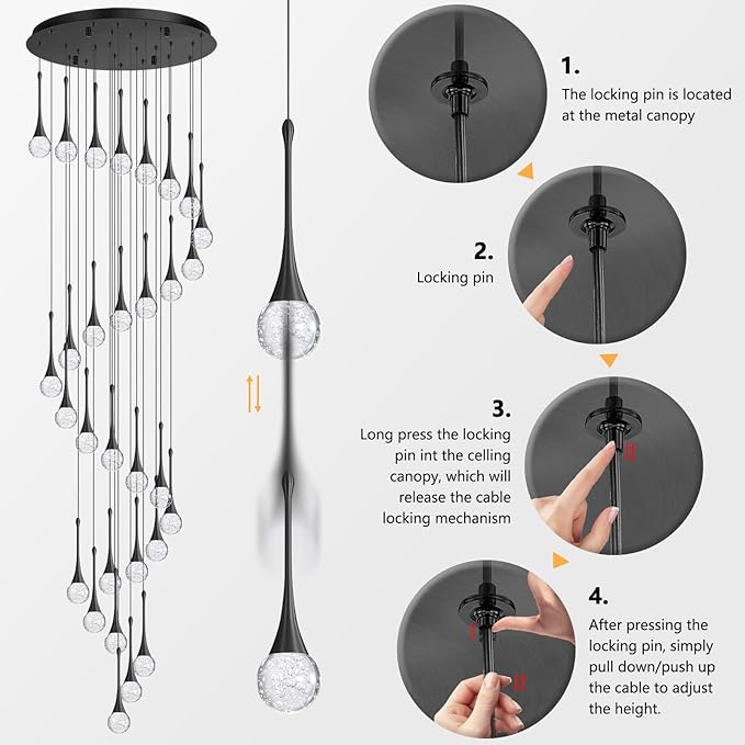 30 Light Modern Glam Crystal Chandelier for High Ceiling LED Dimmable Ceiling Pendant Light Staircase Foyer Enterway Living Room Chandelier Lighting Antique Black