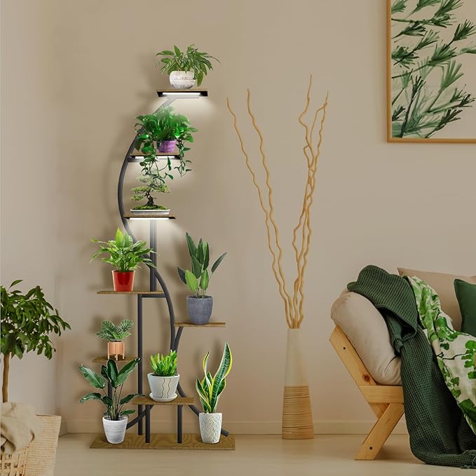 Plant Stand indoor with Grow Lights, 8 Tiered 62" Tall Metal Plant Shelf for indoor Plants Multiple, S-Shaped FlowelDisplay Rack for Living Room, Home, Balcony, Patio & Garden
