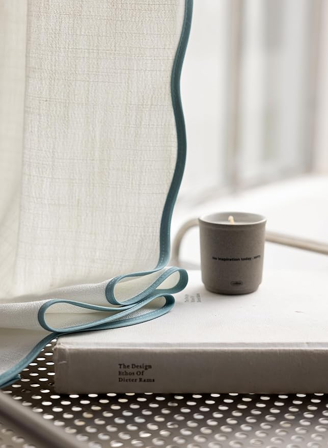 Linen Blend Scalloped/Wavy Trim, Ripple Fold Curtains for Living Room, Bedroom, Home Office, Kids Room & Dining - Light Filtering Curtains - Set of 2 - Mist Blue, (50" W x 96" L)