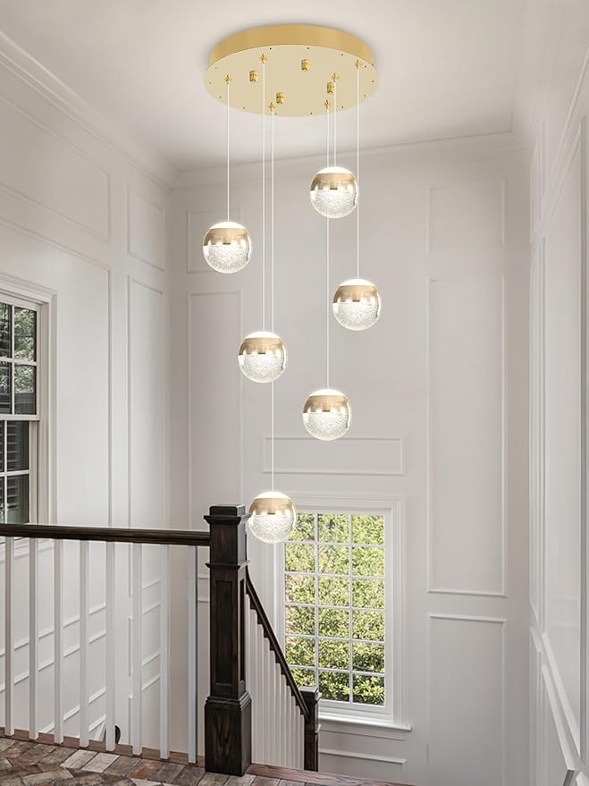 6-Lights Globe Pendant Light Modern Crystal Pendant Chandelier Gold Globe Chandeliers for Kitchen Island, Hanging Light Fixture for Dinning Room Bedroom