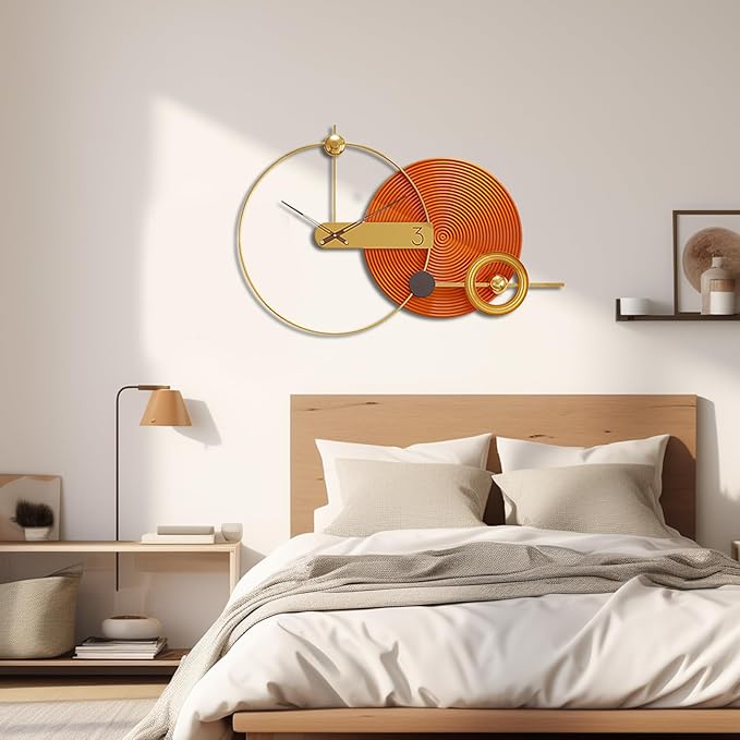 Wall Clock Large 39 Inch - Modern Orange Nordic Style, Battery Operated Silent Metal Decorative Clock for Living Room Bedroom Office House
