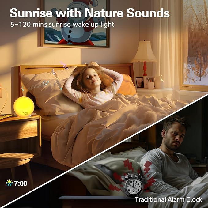MOMILLA Sunrise Alarm Clock, Smart APP Control, Wake-up Light Compatible with Alexa, FM Radio, Sunset Night Light, White Noise Sound Machine for Bedrooms, Dual Alarms for Heavy Sleepers, Kids Adults