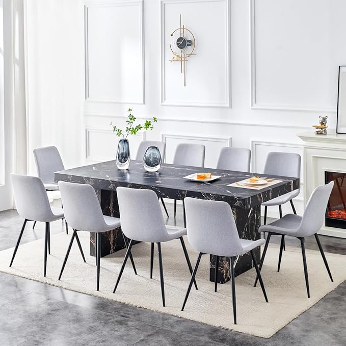 79" Marble Dining Table Set｜Modern Dining Table Set with 10 Faux Leather Chairs｜Engineered Wood with Marble Pattern Tabletop｜Widened and Stable Tablelegs｜Easy Assembly