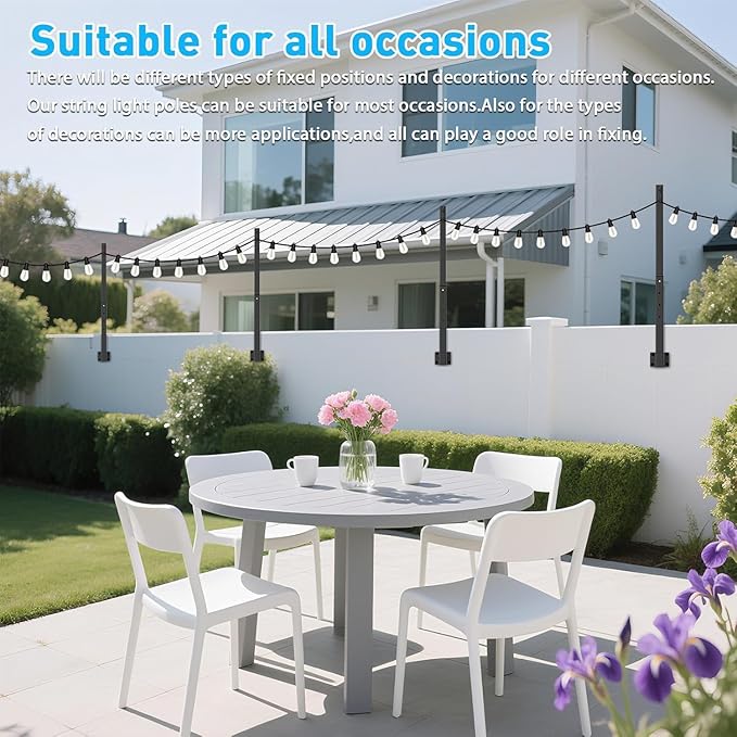6 Pack String Light Poles,2.8Ft Metal Poles for Outdoor String Lights,Outdoor Light Poles with Post,Poles/Stand for Outside,Patio,Deck,Backyard,Garden Wedding,Party
