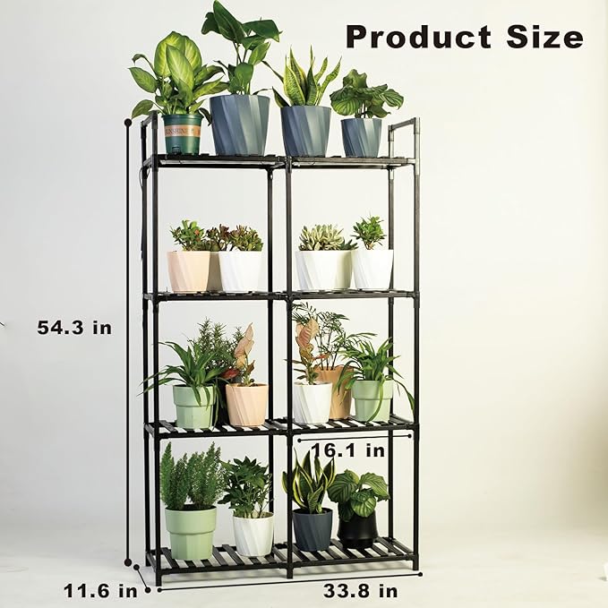 4-Tier Wooden Plant Stand with LED Grow Lights - Adjustable Shelf for Indoor Plants, Living Room, Balcony - Dimmable & Space-Saving (Plants Not Included)