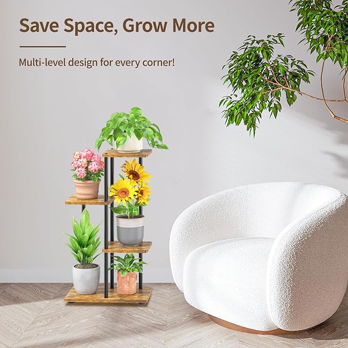 LASZOLA Black 3 Tiered Wood Plant Stand Indoor for Larger Heavy Duty Planter, Sturdy Multi Level Vertical Flowers Racks for Narrow Inside Floor, Decorate Shelving for Hold House Tree, Space Saving