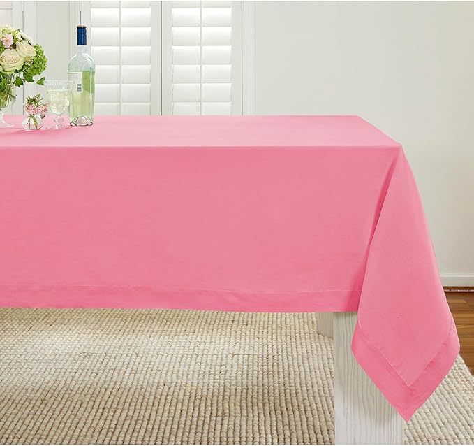 Solino Home Linen Tablecloth for Rectangle Tables 60 x 108 Inch - 100% Pure Linen Pink Carnation Table Cloth - Fete, Machine Washable Cloth Tablecloth for Halloween