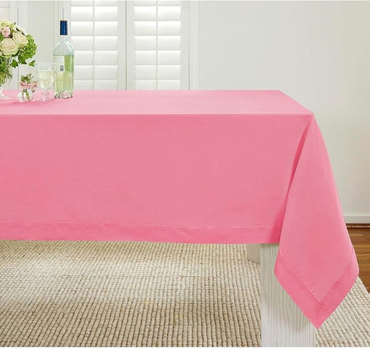 Solino Home Linen Tablecloth for Rectangle Tables 60 x 120 Inch - 100% Pure Linen Pink Carnation Table Cloth - Fete, Machine Washable Cloth Tablecloth for Halloween