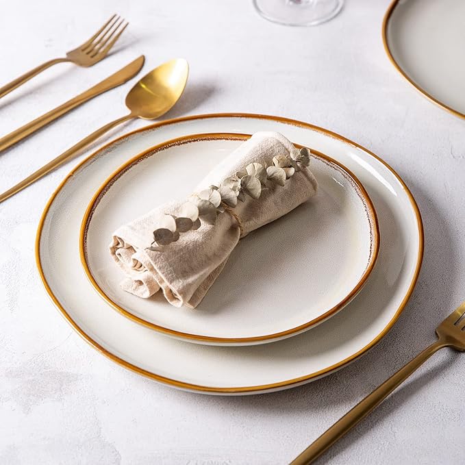 AmorArc Ceramic Dinnerware Sets,Handmade Reactive Glaze Stoneware Plates and Bowls Sets,Highly Chip and Crack Resistant | Dishwasher & Microwave Safe Dishes Set,Service for 4 (12pc)