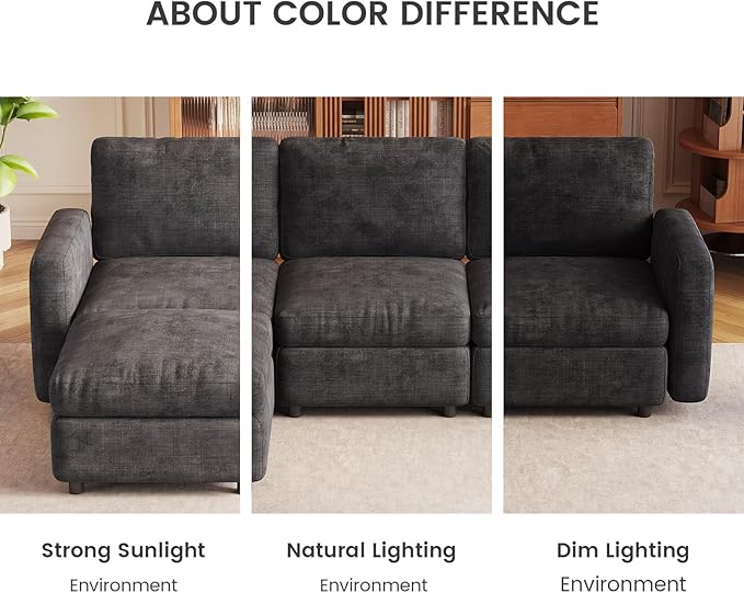 8-Seat Modular Sectional Sofa with 4 Storage Ottomans, Oversized Deep L-Shaped Couch for Living Room, Grey Velvet Family Sofa Set, Modern Apartment Loveseat Sleeper Bed with Extra Comfy Seating
