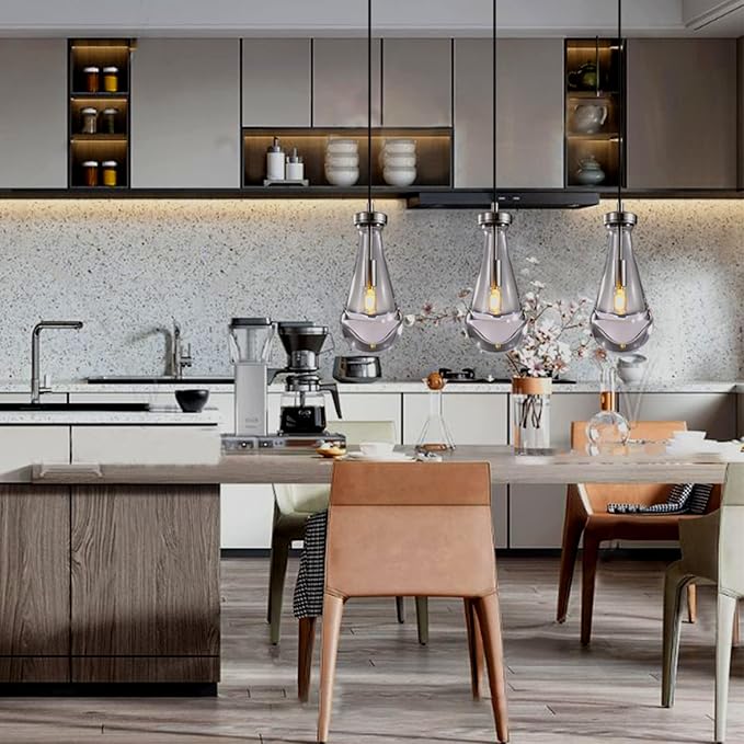 Raindrop Pendant Lights Set of Three, Nickel Pendant Lights Kitchen Island, Indoor Pendant Lighting, Pendant Light Fixtures, Island Light for Kitchen Bedroom Bathroom