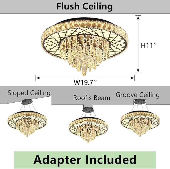 Modern Chandelier Crystal Bedroom Ceiling Chandeliers Light for Dining Room Entrance with 30W Dimmable LED Bulbs Black Lights Fixture