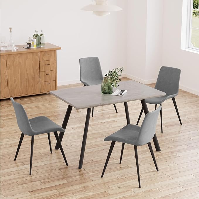 ZckyCine Modern 5-Piece Dining Table Set Rectangular Wood Table with 4 Upholstered Leather Chairs, Seats 4