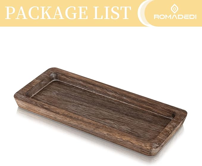 Romadedi Wooden Decorative Tray Candle Holder - Wood Long Narrow Tray Home Decor Small Rustic Centerpieces Trays for Coffee Table Dining Room Kitchen