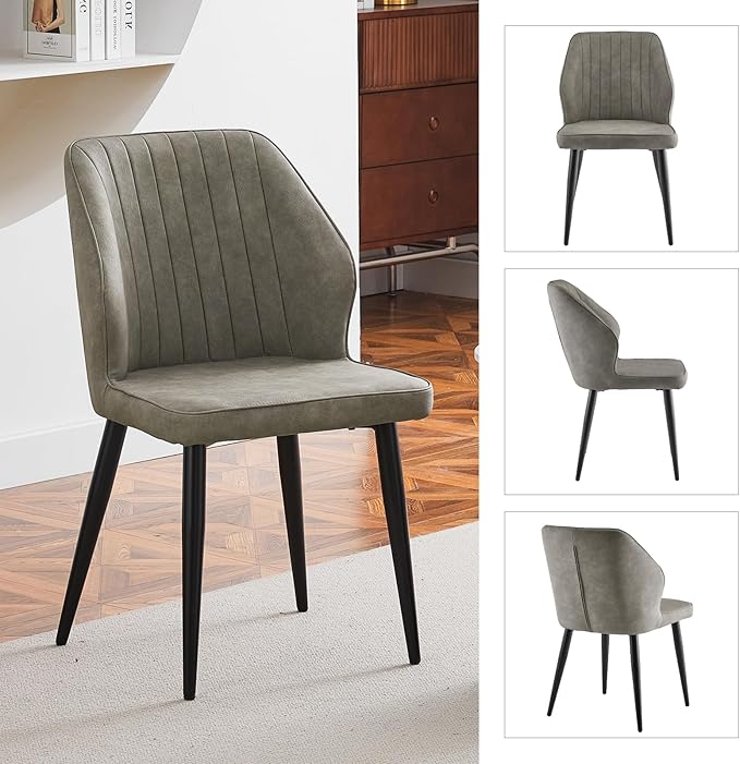 CLIPOP Faux Leather Dining Chairs Set of 4, Modern Kitchen Chairs with Upholstered Seat, High Back, Dining Room Chairs for Kitchen, Greige