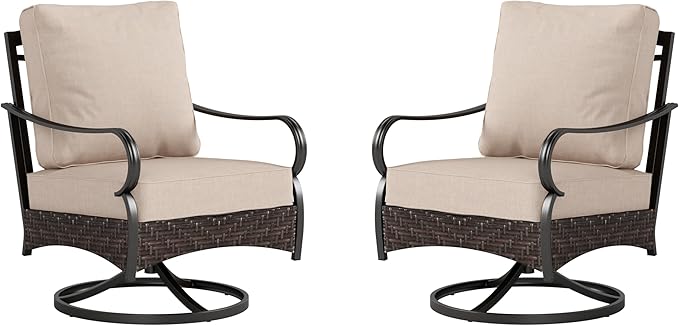 Swivel Patio Sofa Chairs - 2 PCS Outdoor Swivel Rocker Armchairs, Patio Seating with High Back Deep Seat for Porch Deck Balcony
