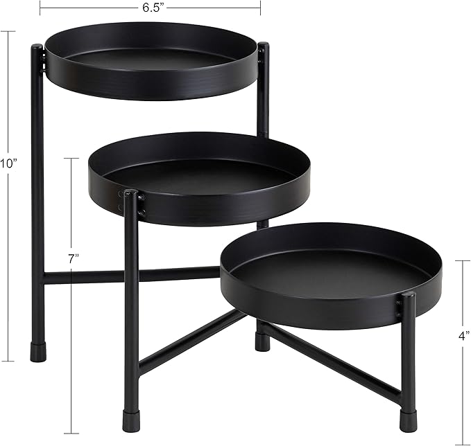 Kate and Laurel Finn Modern Tri-Level Metal Plant Stand, 7.25 x 7.25 x 10, Black, Indoor Multi-Tiered Plant Stand for Tabletop