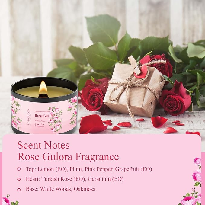 Rose Gulora Pure Beeswax Candle Tin - 30+ Hours Long Burning Classically Designed Non-Toxic Scented Candles for Home Decor and Aromatherapy to Stress & Anxiety Relief with Natural Fragrance - 5 oz