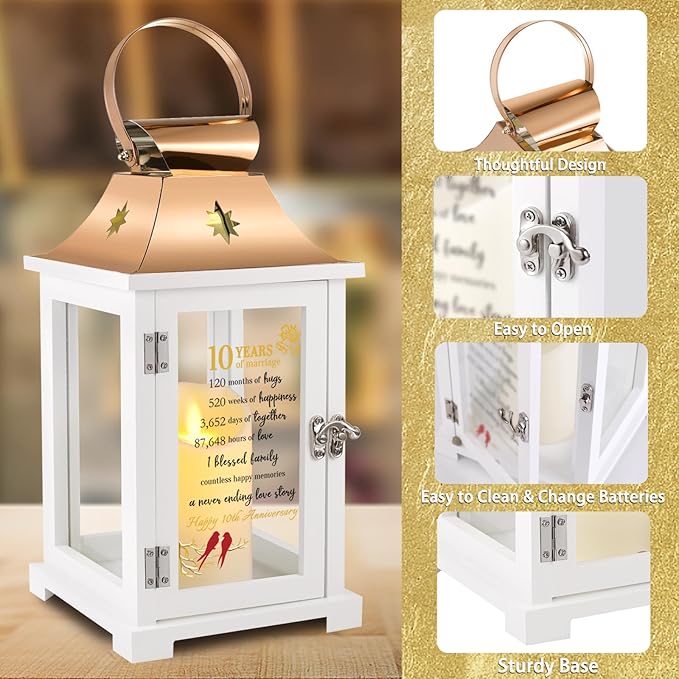10th Wedding Anniversary Lantern,10th Anniversary Wedding Gifts for Couple Parents Husband Wife，10 Year Tin Anniversary Gifts for Her Him,Unique 10th Anniversary Wedding Gift Ideas
