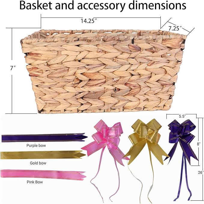 Gift Baskets Empty, Woven Storage Basket , Baby Shower Organizer, Nursery Toy Bin with Gift Bags and Ribbons – Natural color (1-Pack)