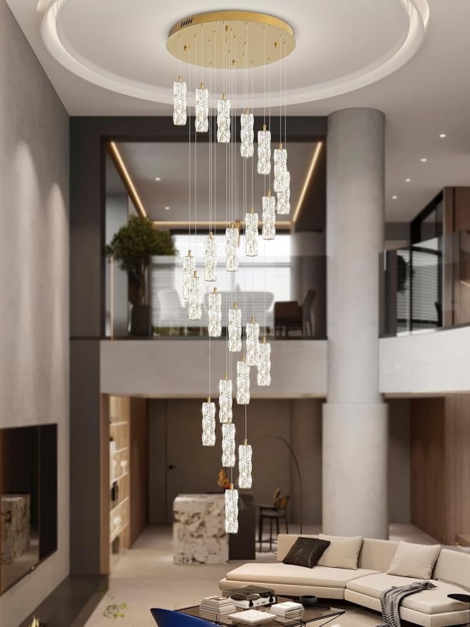 Modern Crystal Chandelier 24-Lights Gold Chandelier Lighting Fixture High Ceiling Chandelier Suitable for Living Room Staircase Villa