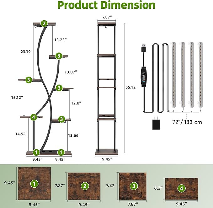 Plant Stand Indoor with Grow Light, 55" Plant Shelf for Indoor Plant Multiple, 7 Tiered Metal Corner Plant Stand Plant Holder Flower Stand Display Rack for Patio, Garden, Balcony, Living Room