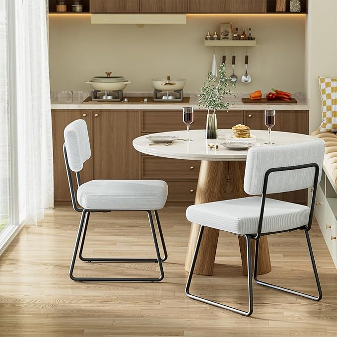 Velvet Dining Chairs Set of 6, Upholstered Dining Room Kitchen Chair with Thick Cushion, Soft Backrest, Metal Legs, Mid Century Modern Accent Side Chair for Home Living Room Bedroom, White