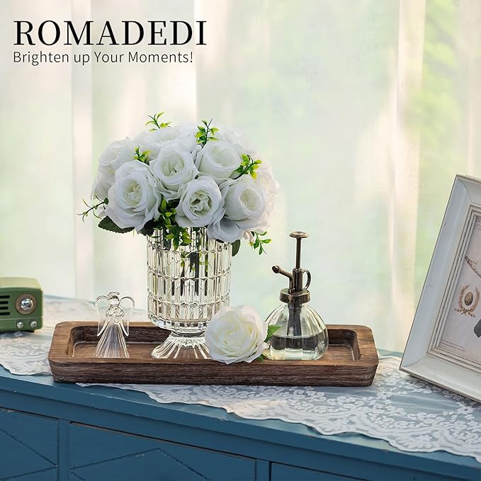 Romadedi Wooden Decorative Tray Candle Holder - Wood Long Narrow Tray Home Decor Small Rustic Centerpieces Trays for Coffee Table Dining Room Kitchen