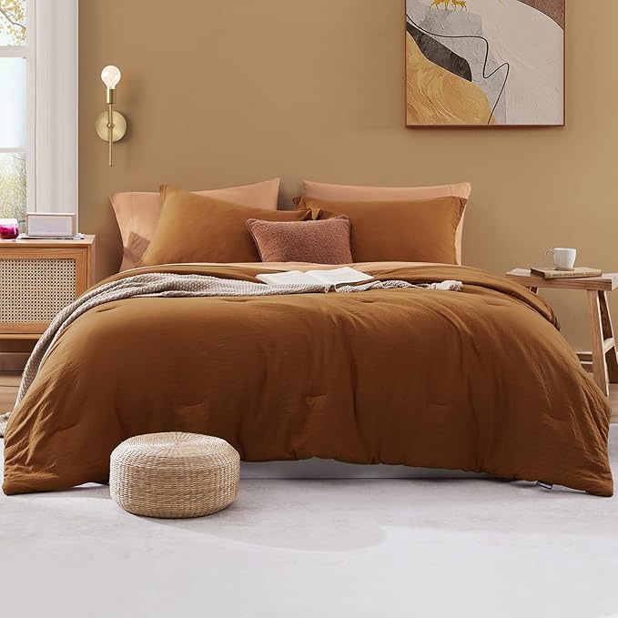 WRENSONGE Twin Comforter Set- 5 Pieces Terracotta Bed in a Bag, All Season Twin XL Bedding Sets with 1 Fitted Sheet, 1 Flat Sheet, 1 Pillow Sham and 1 Pillowcase