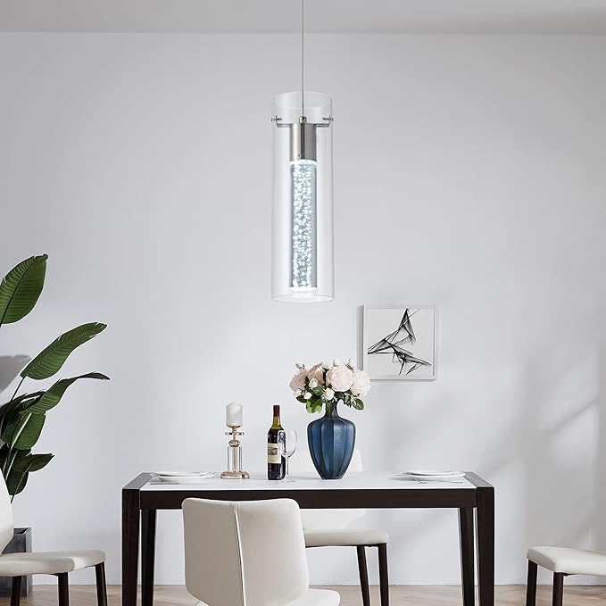 3-Pack Modern Pendant Lighting Satin Nickel,24W Light Chandelier with LED Bulb, Updated Housing and Bubble Kitchen Light for Kitchen,Dining Room,Living Room,Corridor and Restaurant, 6000K