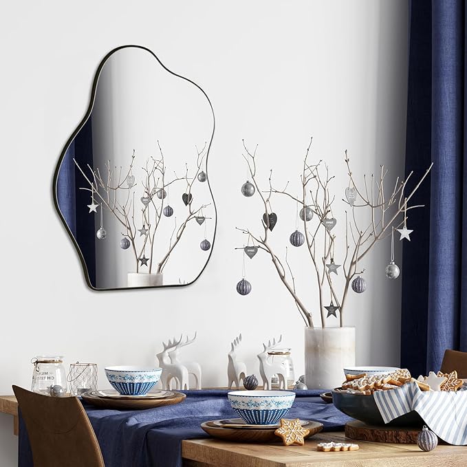 BOMINICA Irregular Wall Mirror Asymmetrical Mirror, Decorative Wall Mounted Mirror for Bathroom Living Room Entryway Bedroom Hallway (Black, 24" x 36")