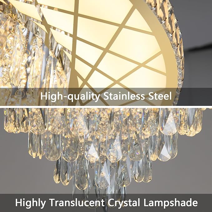 Luxury Modern Crystal Chandelier Lighting Elegant Dining Room Living Room Fixture Chandeliers with 60W LED Dimmable Lights Gold