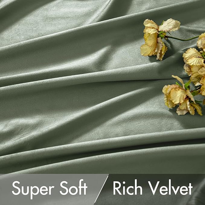MIULEE Sage Green Velvet Curtains 84 inches 2 Panels - Pinch Pleat Luxury Room Darkening Window Drapes for Bedroom Living Room Blackout Thermal Insulated Super Soft, Back Tab Rod Pocket, W52 x L84